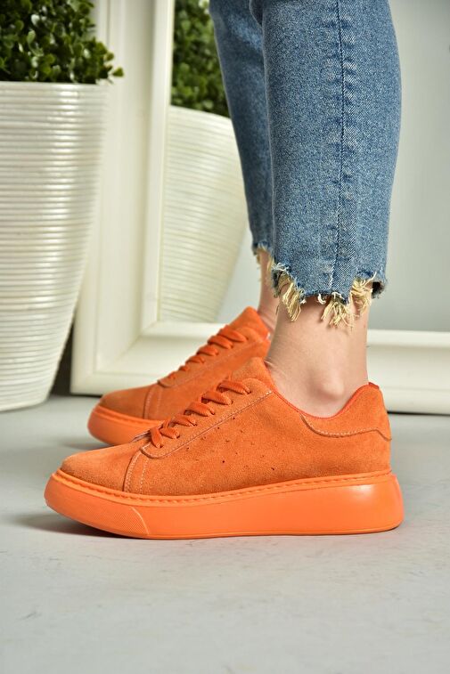 P602045002 Turuncu Süet Kadın Spor Ayakkabı Sneakers - Görsel 4