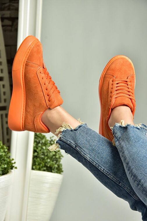P602045002 Turuncu Süet Kadın Spor Ayakkabı Sneakers - Görsel 5