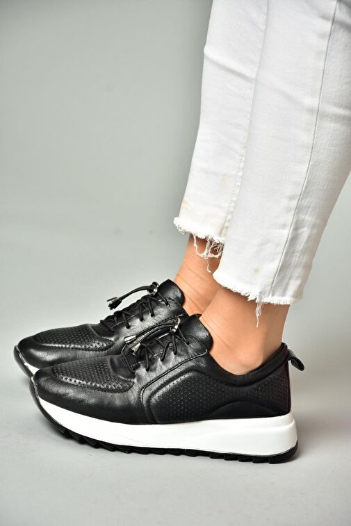 P540009203 Siyah Hakiki Deri Spor Ayakkabı Sneakers - Görsel 4