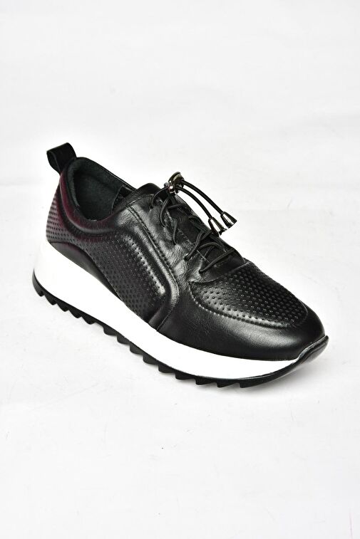 P540009203 Siyah Hakiki Deri Spor Ayakkabı Sneakers - Görsel 7