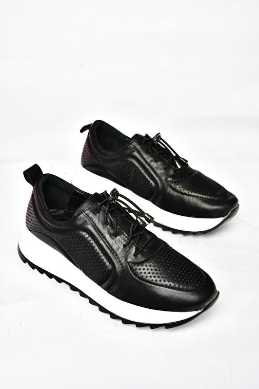 P540009203 Siyah Hakiki Deri Spor Ayakkabı Sneakers - Görsel 8