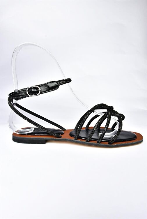 P380422209 Siyah Taşlı Kadın Sandalet - Görsel 7