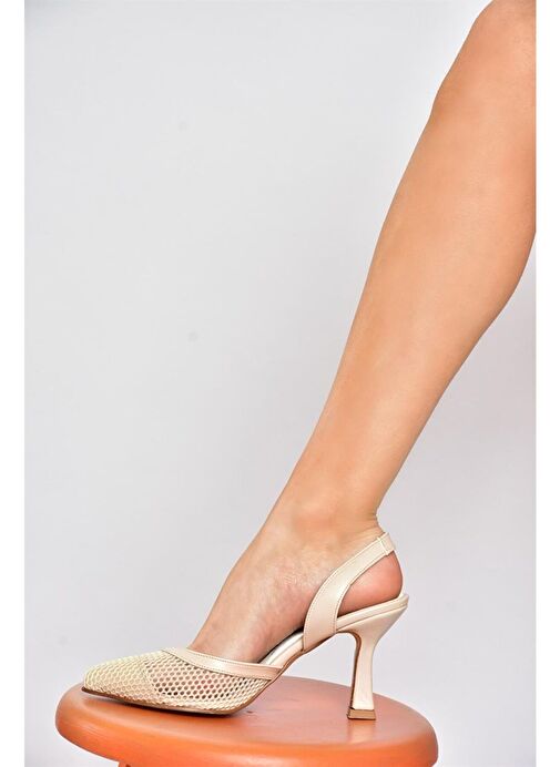 K749432415 Bej File Detaylı Kadın Topuklu Ayakkabı - Görsel 3