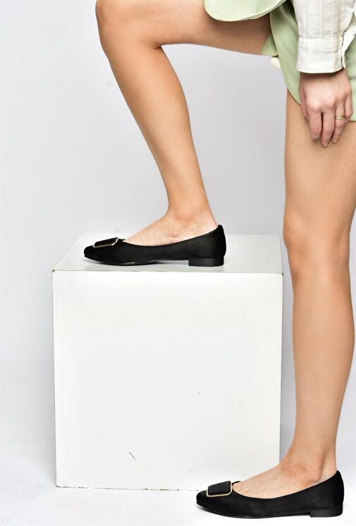 P726776304 Siyah Saten Kumaş Kadın Babet - Görsel 4