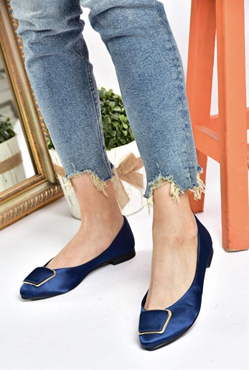 P726776304 Lacivert Saten Kumaş Kadın Babet - Görsel 4