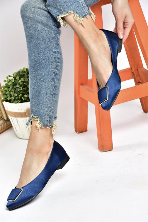 P726776304 Lacivert Saten Kumaş Kadın Babet - Görsel 5