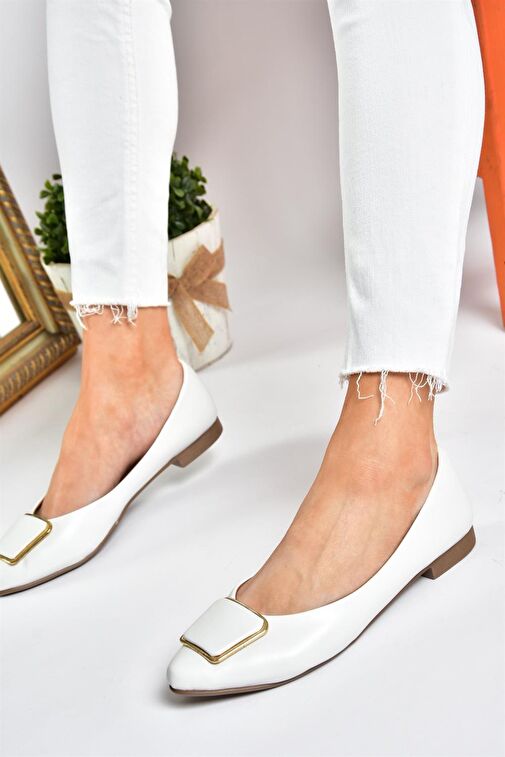 P726776309 Beyaz Toka Aksesuarlı Kadın Babet - Görsel 5