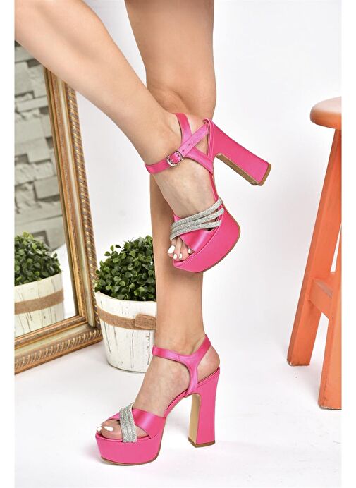 P246057504 Fuşya Kumaş Platform Topuklu Kadın Abiye Ayakkabı - Görsel 3