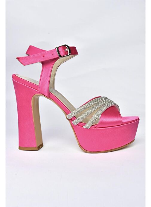 P246057504 Fuşya Kumaş Platform Topuklu Kadın Abiye Ayakkabı - Görsel 7
