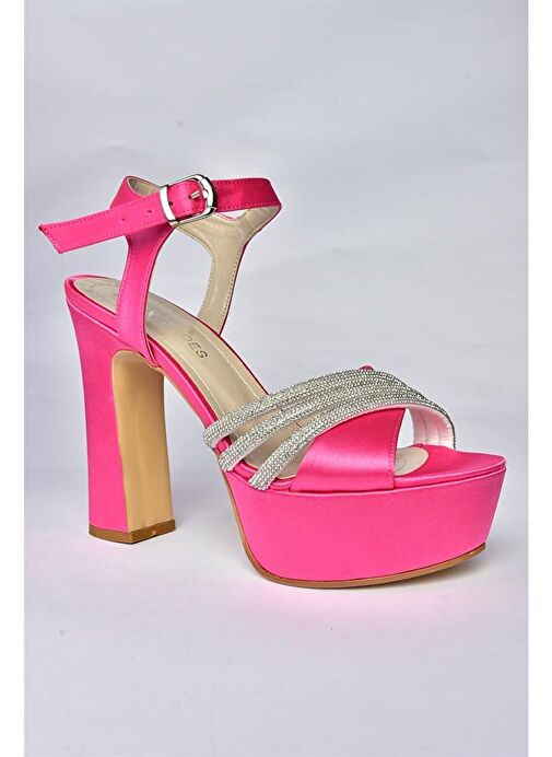 P246057504 Fuşya Kumaş Platform Topuklu Kadın Abiye Ayakkabı - Görsel 8