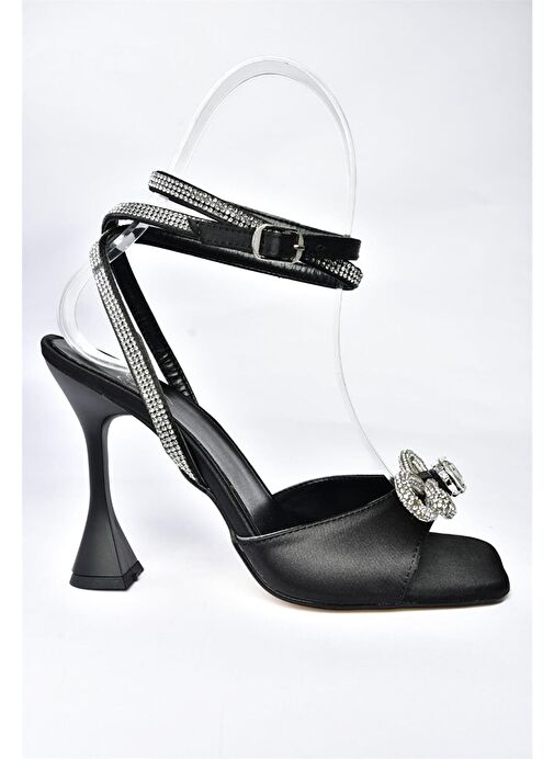 M654251504 Siyah Saten Kumaş İnce Topuklu Kadın Ayakkabı - Görsel 7