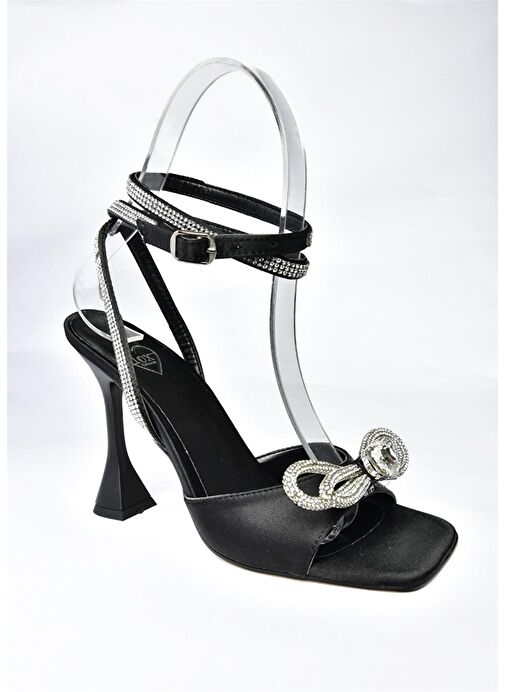 M654251504 Siyah Saten Kumaş İnce Topuklu Kadın Ayakkabı - Görsel 8