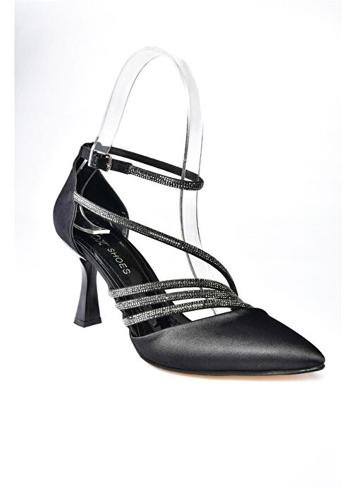 P246065804 Siyah Saten Kumaş İnce Topuklu Kadın Abiye Ayakkabı - Görsel 6