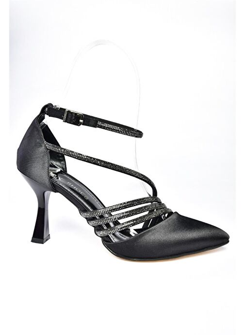 P246065804 Siyah Saten Kumaş İnce Topuklu Kadın Abiye Ayakkabı - Görsel 7