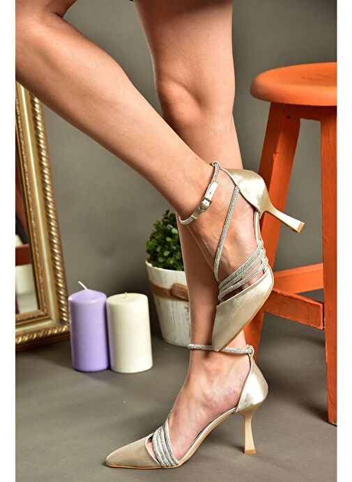 P246065804 Ten Saten Kumaş İnce Topuklu Kadın Abiye Ayakkabı - Görsel 2