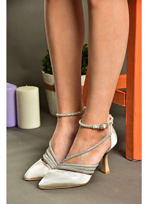 P246065804 Ten Saten Kumaş İnce Topuklu Kadın Abiye Ayakkabı - Görsel 3