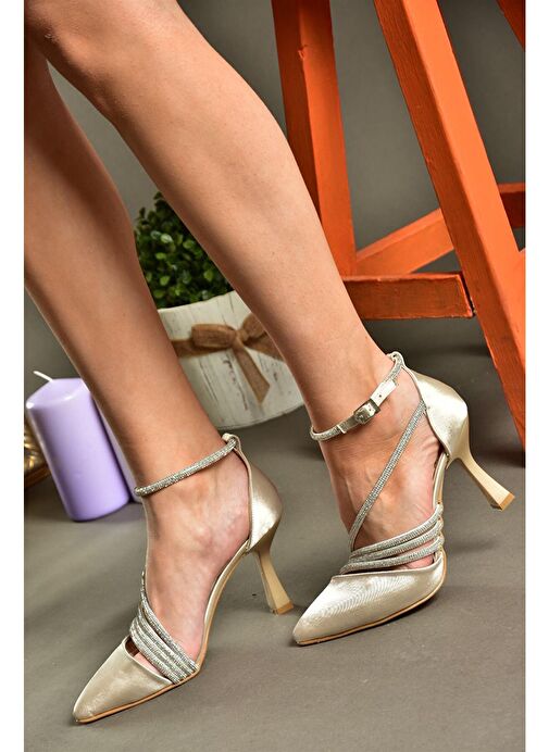 P246065804 Ten Saten Kumaş İnce Topuklu Kadın Abiye Ayakkabı - Görsel 4