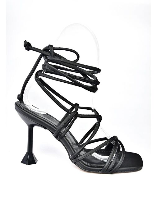 P404130509 Siyah İnce Topuklu Bilekten Bağlamalı Kadın Ayakkabı - Görsel 7