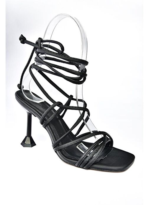 P404130509 Siyah İnce Topuklu Bilekten Bağlamalı Kadın Ayakkabı - Görsel 8