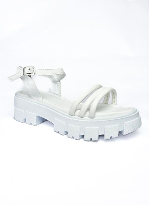 P973000409 Beyaz Kalın Tabanlı Sandalet - Görsel 6