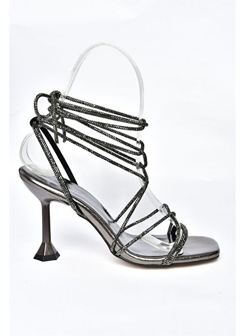 P404031009 Platin Taşlı Bilekten Bağlamalı Kadın Abiye Ayakkabı - Görsel 7