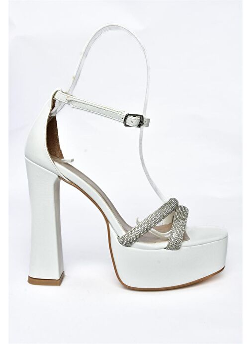 P404560809 Beyaz Platform Kalın Topuklu Kadın Abiye Ayakkabı - Görsel 6