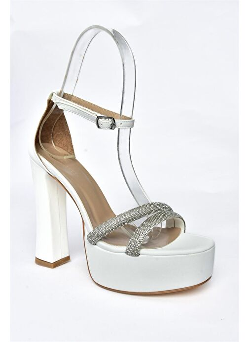 P404560809 Beyaz Platform Kalın Topuklu Kadın Abiye Ayakkabı - Görsel 7