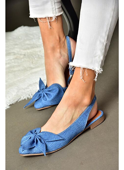 H726809004 Lacivert Kot Kumaş Kadın Babet - Görsel 2