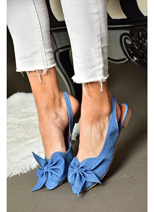 H726809004 Lacivert Kot Kumaş Kadın Babet - Görsel 3