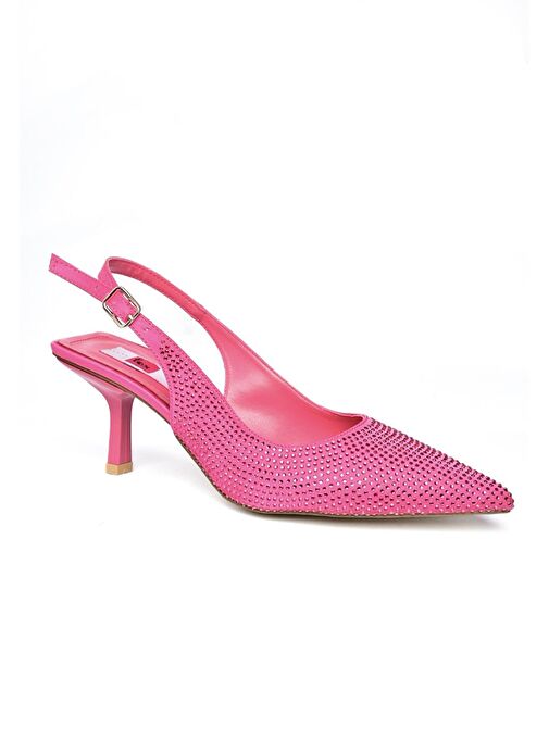 P820262004 Fuşya Kumaş Taşlı İnce Topuklu Kadın Abiye Ayakkabı - Görsel 8