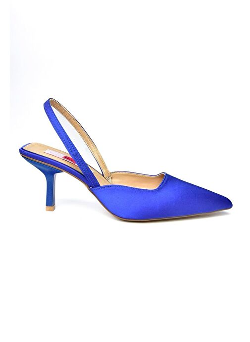 P820060504 Saks Mavi Saten Kumaş İnce Topuklu Kadın Ayakkabı - Görsel 7
