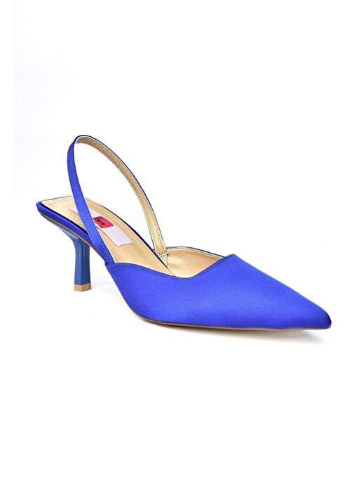 P820060504 Saks Mavi Saten Kumaş İnce Topuklu Kadın Ayakkabı - Görsel 8