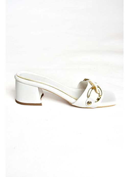 P590550509 Beyaz Kalın Topuklu Kadın Terlik - Görsel 7
