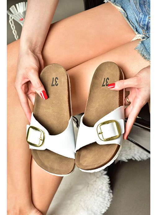 P777507209 Beyaz Günlük Kadın Terlik - Görsel 5