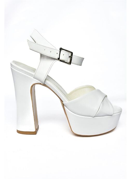 M348202409 Beyaz Platform Topuklu Kadın Abiye Ayakkabı - Görsel 6