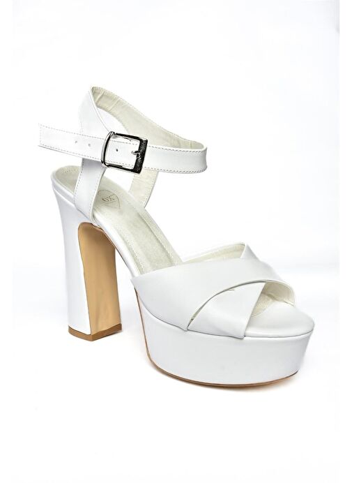 M348202409 Beyaz Platform Topuklu Kadın Abiye Ayakkabı - Görsel 7