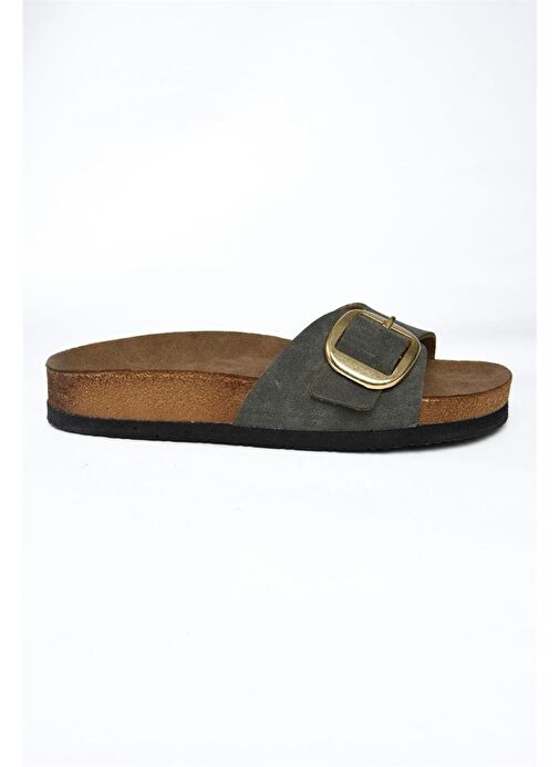 P777507202 Haki Süet Günlük Kadın Terlik - Görsel 6