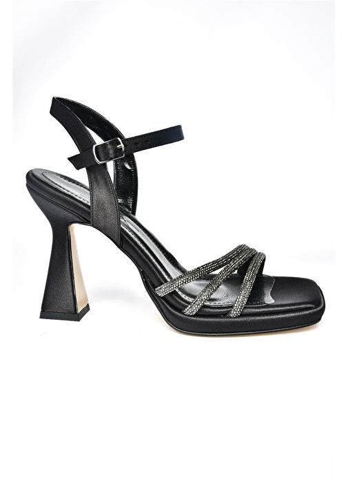 P569012904 Siyah Saten Kumaş Taş Detaylı Kadın Abiye Ayakkabı - Görsel 8