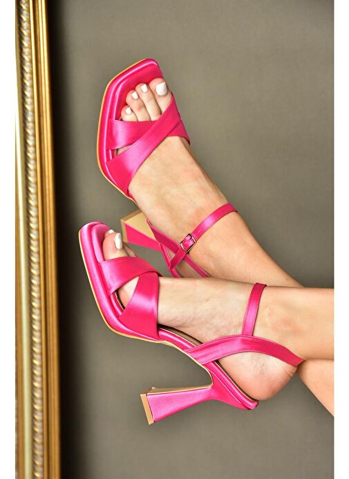 Fox Shoes Fuşya Kadın Saten Abiye Ayakkabı 11218 - Görsel 2