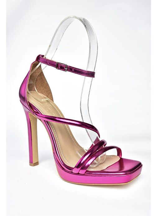 P569012459 Fuşya Metalik Yüksek Topuklu Kadın Abiye Ayakkabı - Görsel 7