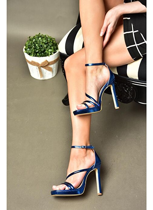 P569012459 Saks Mavi Metalik Yüksek Topuklu Kadın Abiye Ayakkabı - Görsel 4