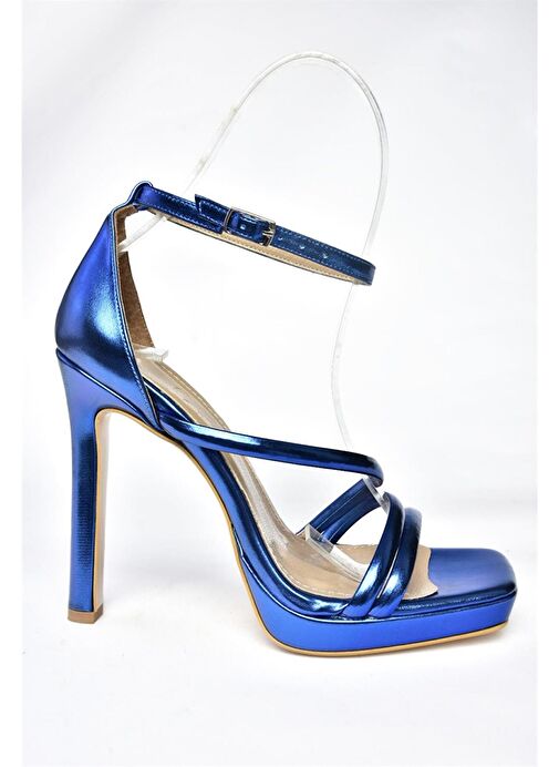 P569012459 Saks Mavi Metalik Yüksek Topuklu Kadın Abiye Ayakkabı - Görsel 6