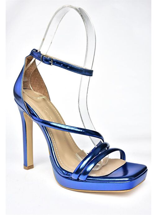P569012459 Saks Mavi Metalik Yüksek Topuklu Kadın Abiye Ayakkabı - Görsel 7
