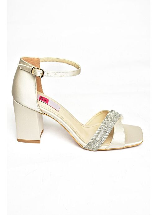 P820006704 Ten Kumaş Kalın Topuklu Kadın Abiye Ayakkabı - Görsel 6