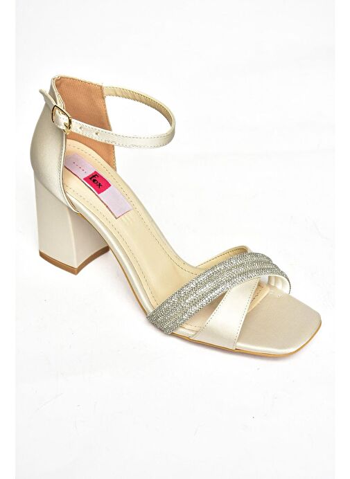 P820006704 Ten Kumaş Kalın Topuklu Kadın Abiye Ayakkabı - Görsel 7