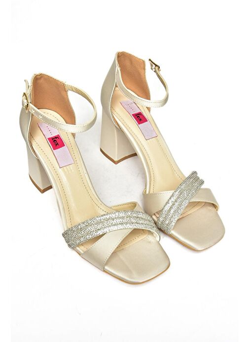 P820006704 Ten Kumaş Kalın Topuklu Kadın Abiye Ayakkabı - Görsel 8