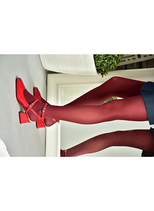 P654137008 Kırmızı Mary Jane Rugan Alçak Topuklu Kadın Ayakkabı Maryjane - Görsel 5