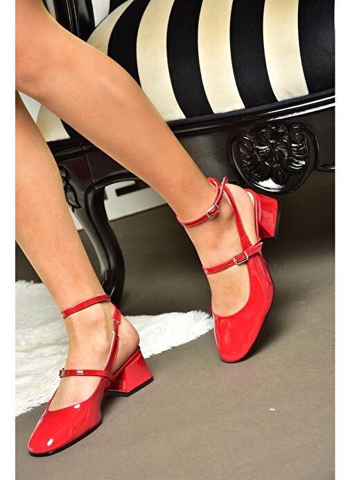 P654137008 Kırmızı Mary Jane Rugan Alçak Topuklu Kadın Ayakkabı Maryjane - Görsel 8