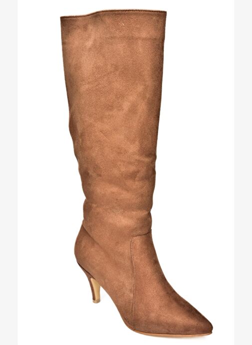 R372453002 Taba Süet İnce Topuklu Kadın Çizme - Görsel 6