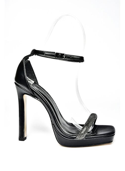 P569112359 Siyah Metalik Kumaş Tek Bant Taşlı Abiye Ayakkabı - Görsel 7